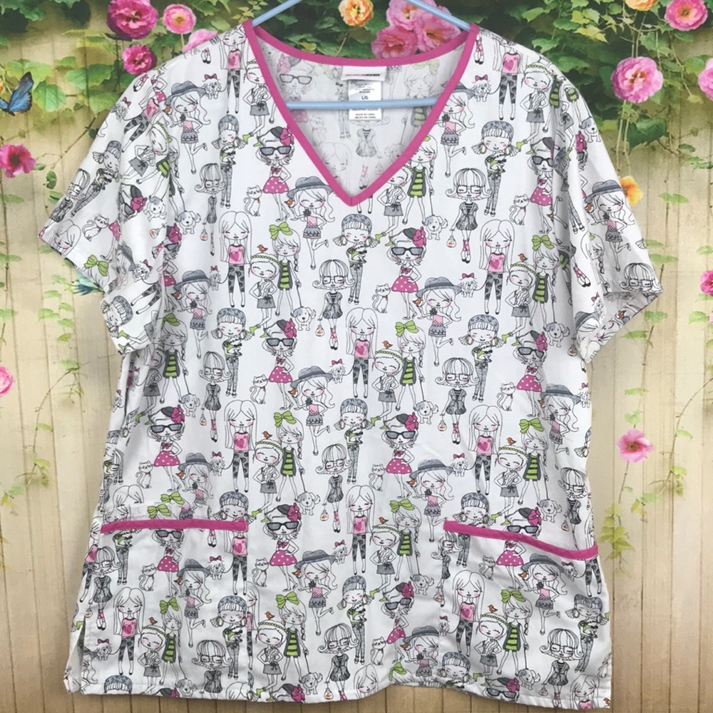 Used scrub top girl with pets